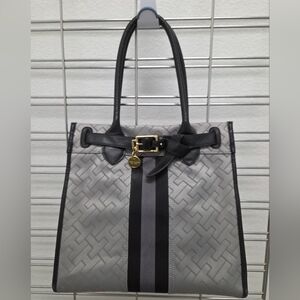 Tommy Hilfiger Gray and Black Tote with Gold Hardware